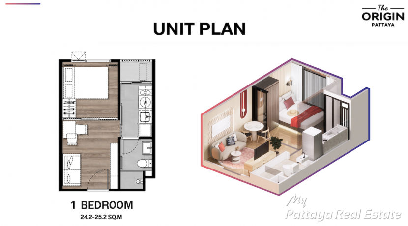 9The Origin Pattaya Condo Sale & Rent Studio Unit Plan & Furniture Package - My Pattaya Condo